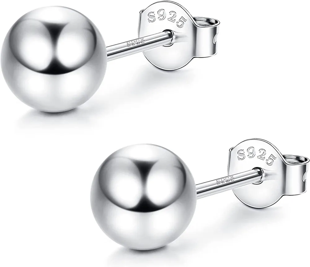 925 Sterling Silver Ball Stud Earrings for Women Men 18K Gold Plated High Polished Minimalist Ball Studs - Grocery