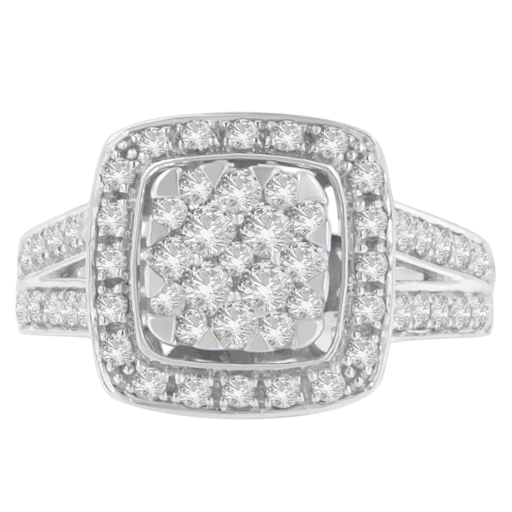 10K White Gold Diamond Cluster Ring (1 Cttw, H-I Color, SI2-I1 Clarity) - Grocery