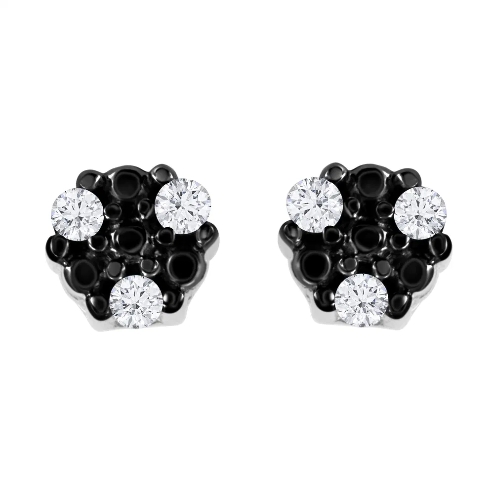.925 Sterling Silver Cttw Round-Cut Trio Diamond Accent Stud Earrings (I-J Color, I3 Clarity) - Grocery