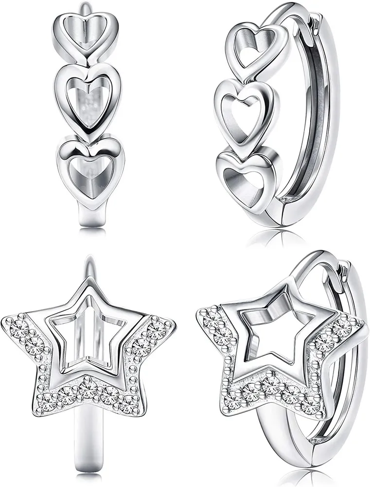 2 Pairs 925 Sterling Silver Tiny Huggie Hoop Earrings Set for Women Small Hoop Earrings - Grocery