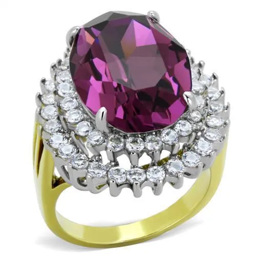 TK1892 - Two-Tone IP Gold (Ion Plating) Stainless Steel Ring with Top Grade Crystal in Amethyst - Grocery