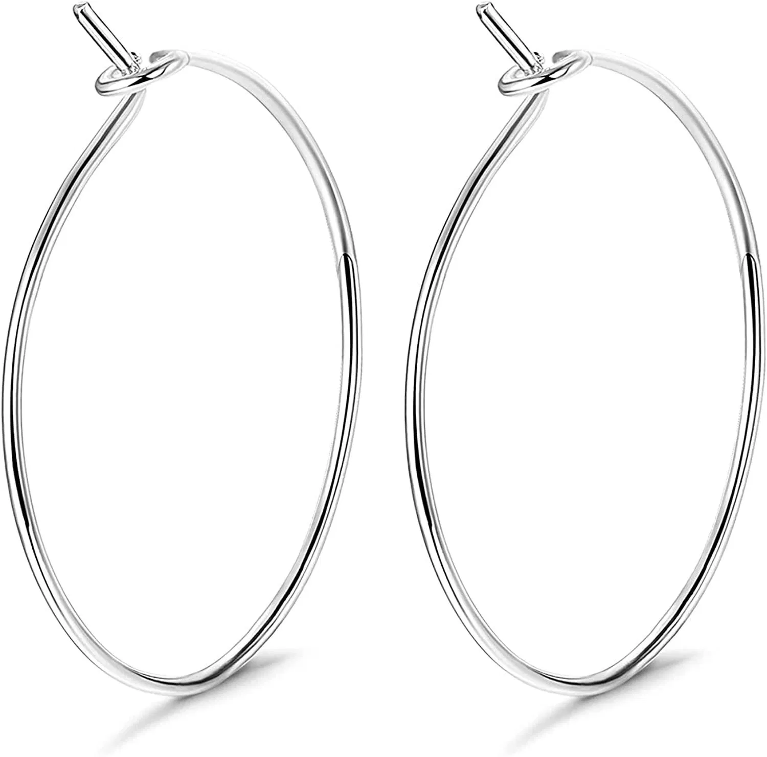 925 Sterling Silver Hoop Earrings for Women White Gold Plated Round Big Hoop Earrings Jewellery 24mm - Grocery