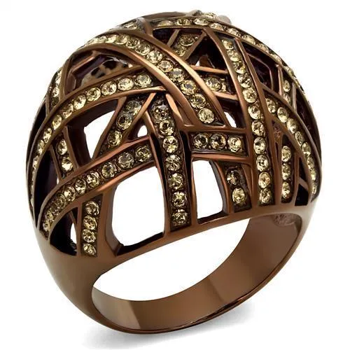TK1734LC - IP Coffee light Stainless Steel Ring with Top Grade Crystal in Citrine Yellow - Grocery
