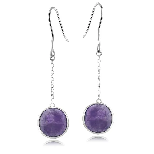 Sterling Silver Dogtooth Amethyst Round Dangle Earrings - Grocery