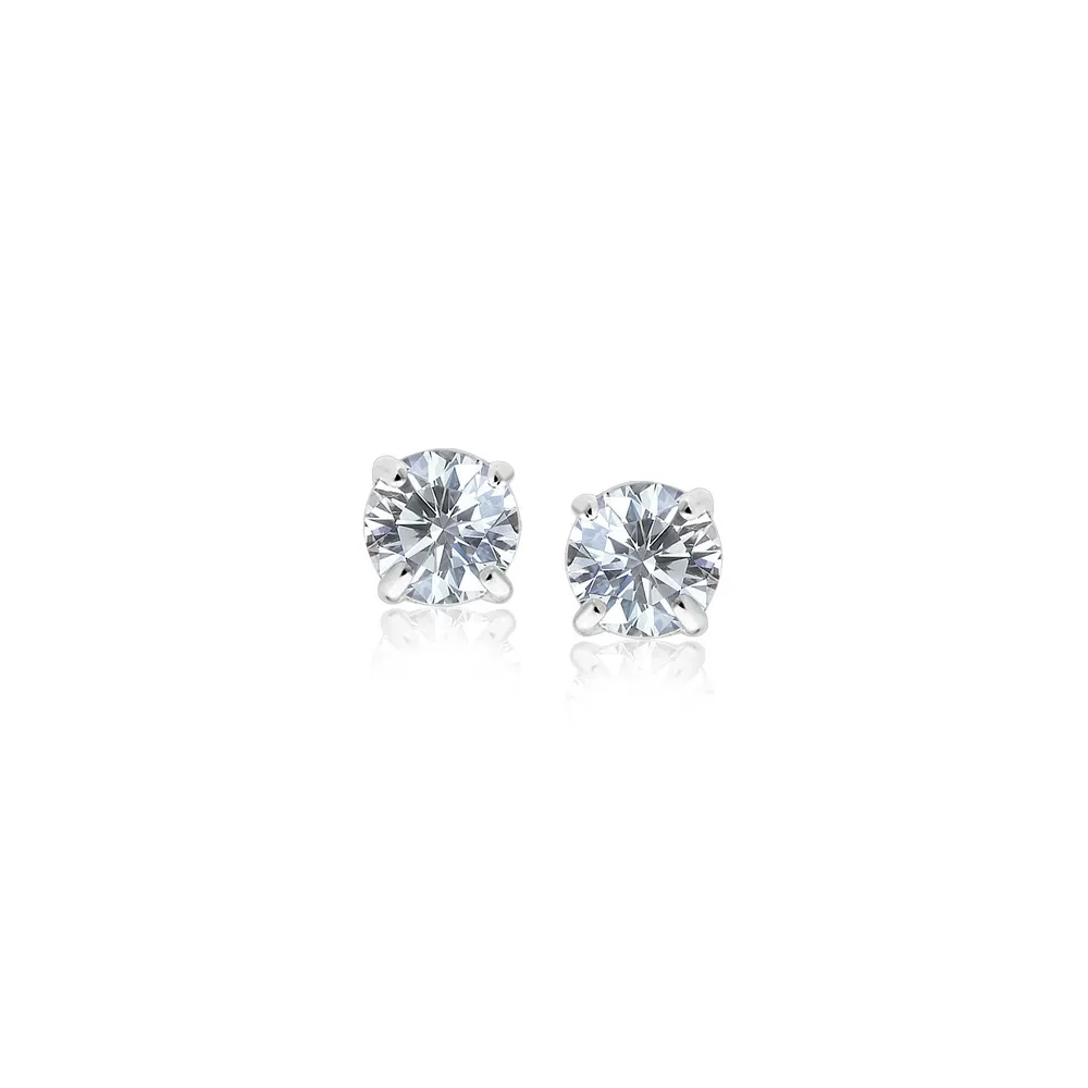 Sterling Silver Faceted White Cubic Zirconia Stud Earrings(3mm) - Grocery
