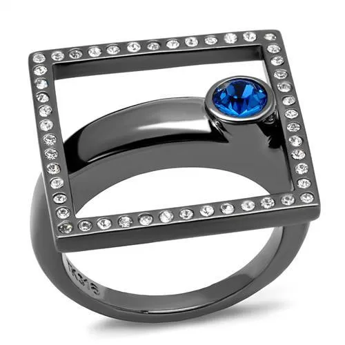 TK2808 - IP Light Black (IP Gun) Stainless Steel Ring with Top Grade Crystal in Capri Blue - Grocery