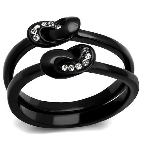 TK2300 - IP Black(Ion Plating) Stainless Steel Ring with Top Grade Crystal in Clear - Grocery