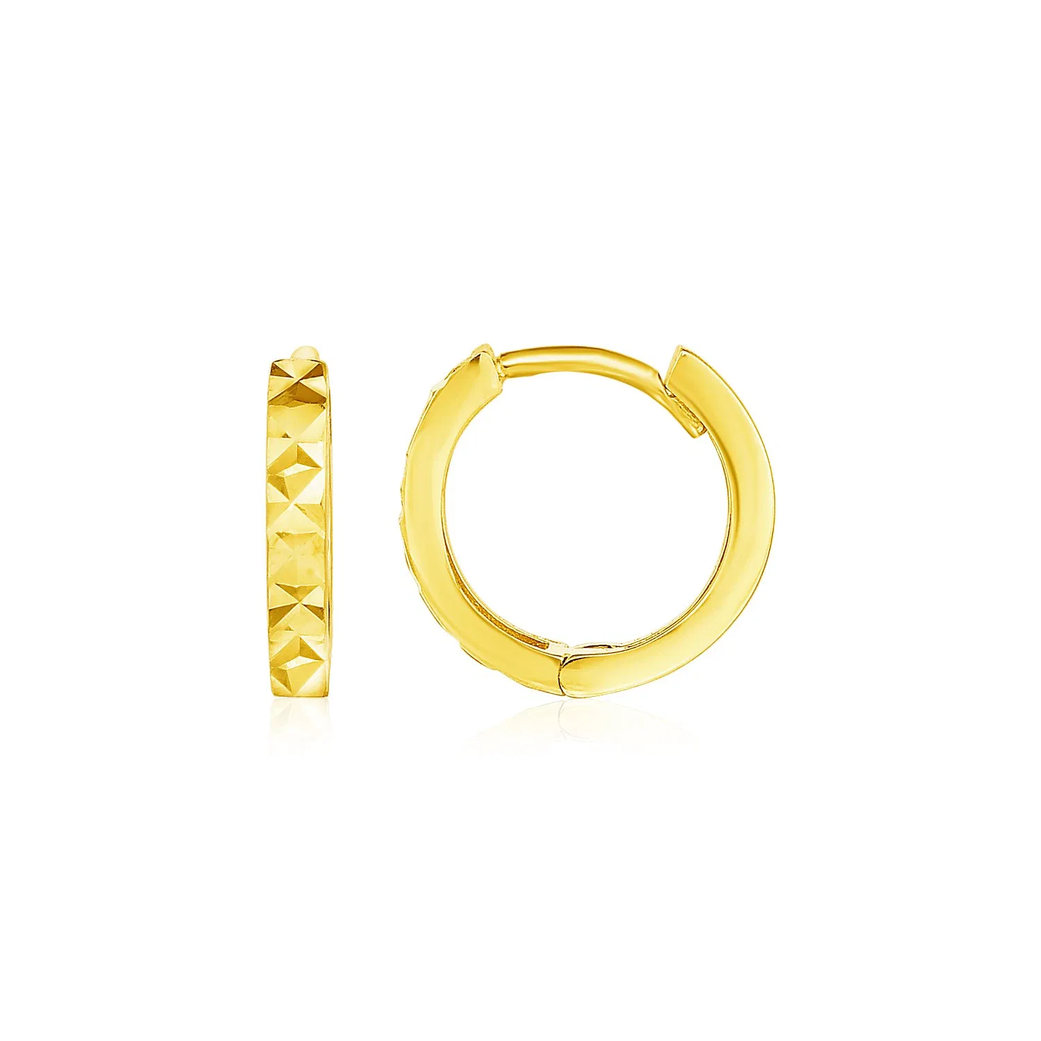 14k Yellow Gold Petite Round Hoop Earrings with Geometric Texture - Grocery
