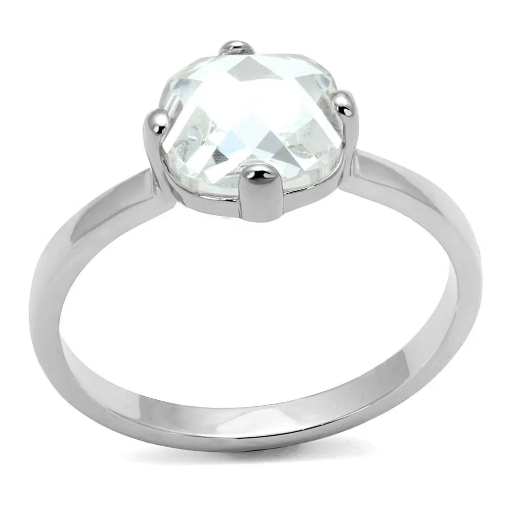 LO4080 - Rhodium Brass Ring with AAA Grade CZ in Clear - Grocery
