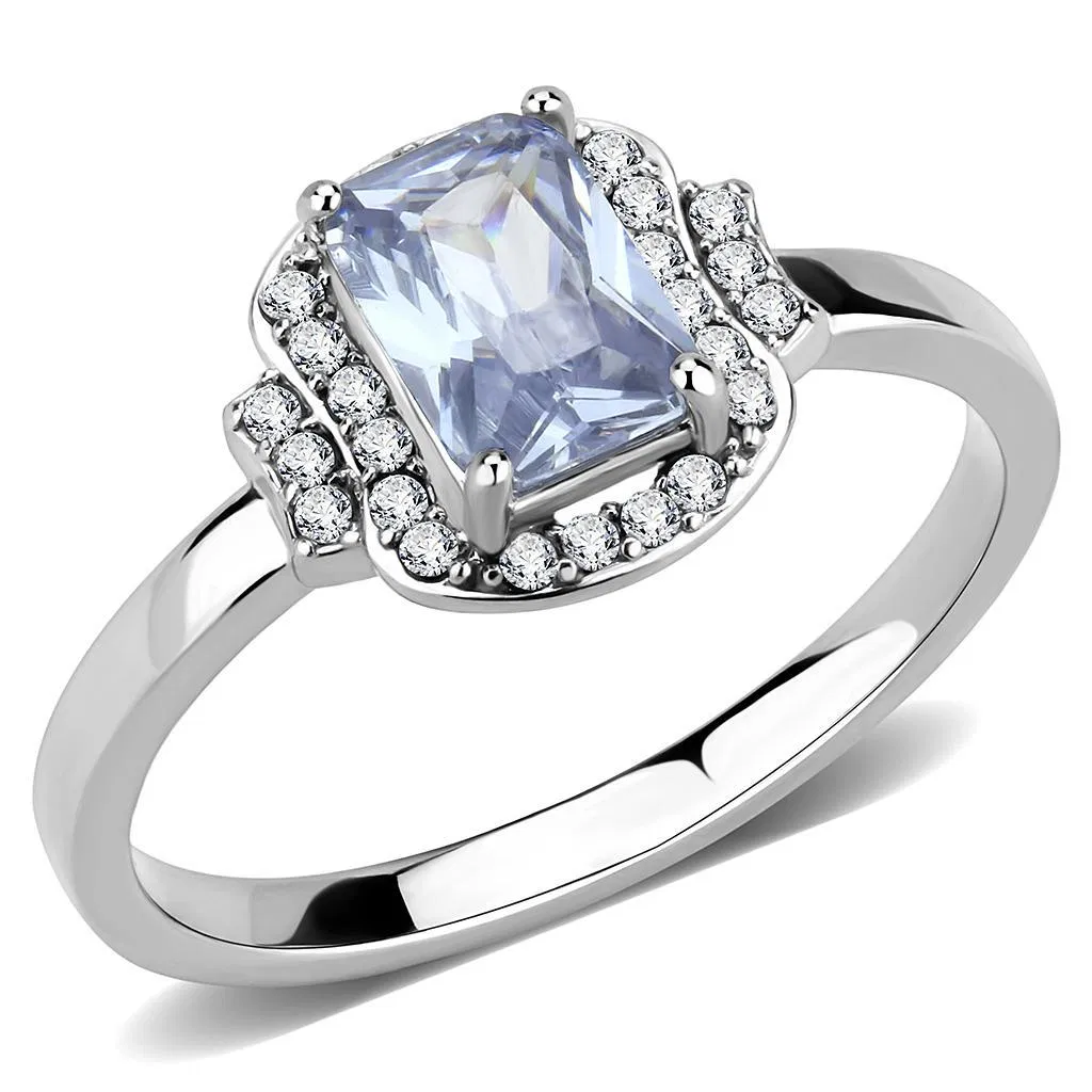 DA246 - High polished (no plating) Stainless Steel Ring with AAA Grade CZ in Light Amethyst - Grocery