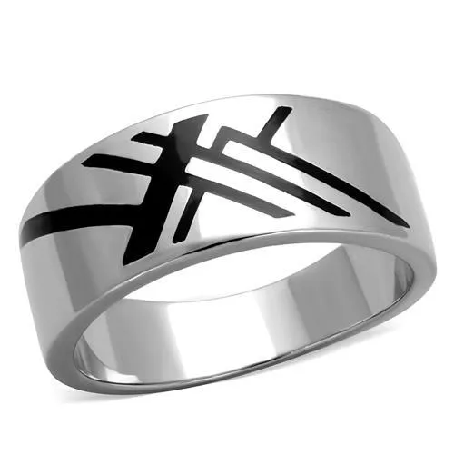 TK1800 - High polished (no plating) Stainless Steel Ring with Epoxy in Jet - Grocery