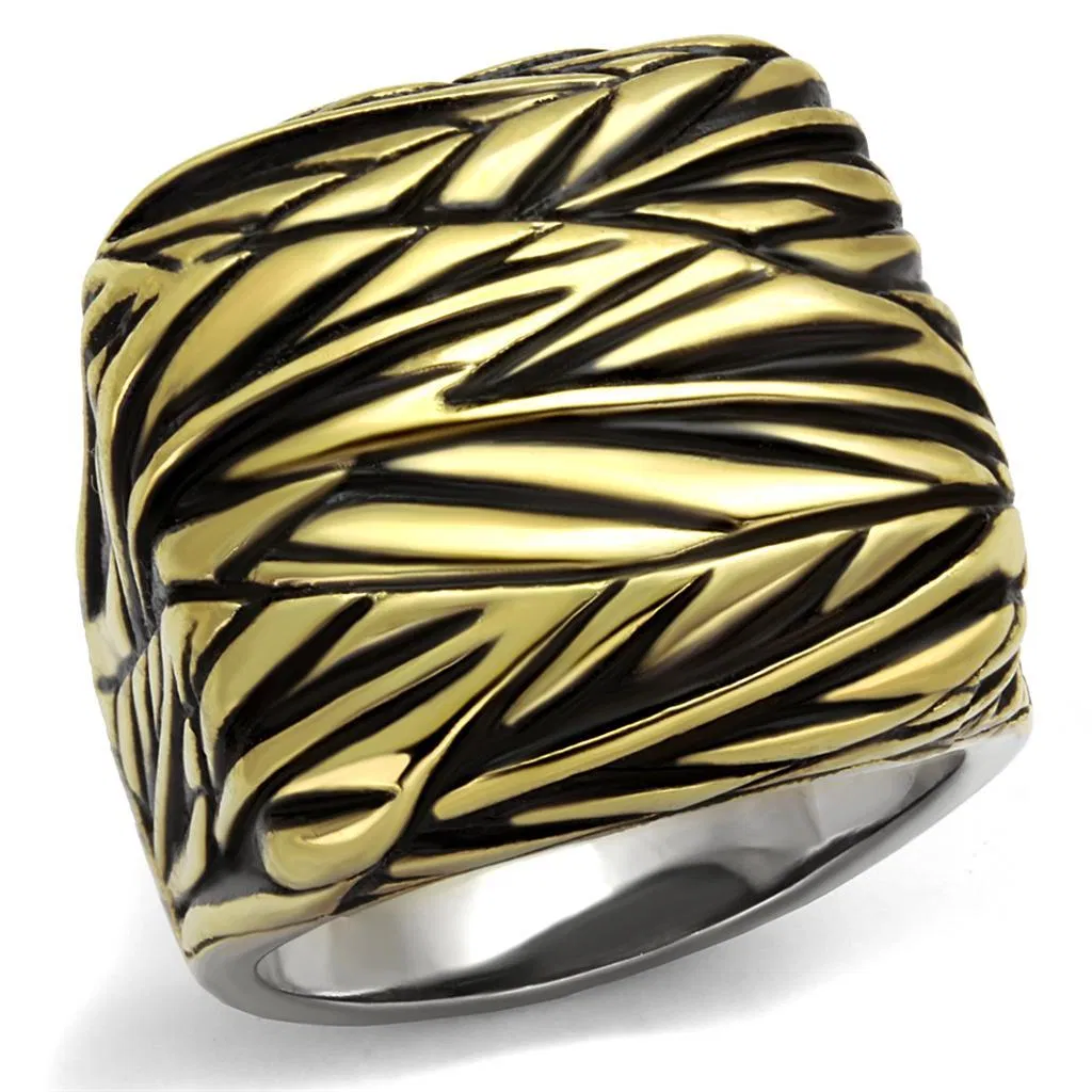 TK2370 - Two-Tone IP Gold (Ion Plating) Stainless Steel Ring with Epoxy in Jet - Grocery