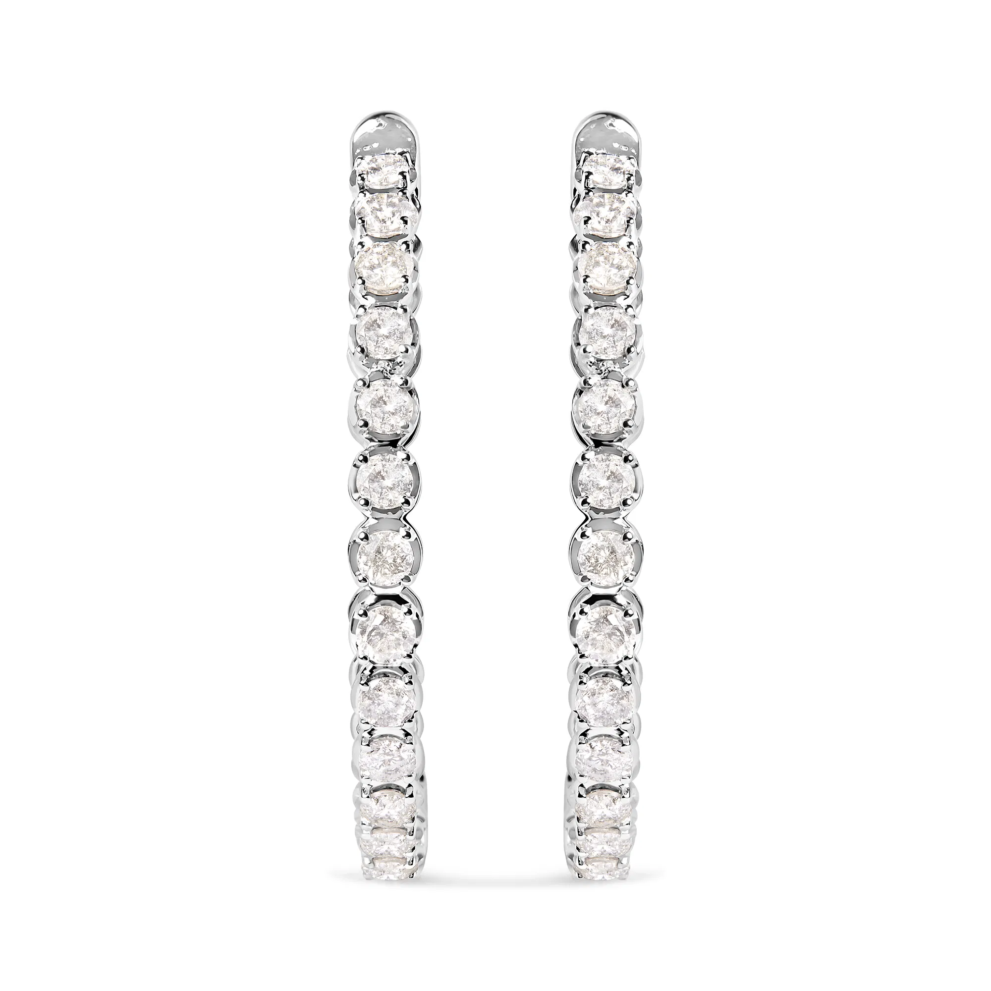 .925 Sterling Silver 7.0 Cttw Diamond 1-¾ Inside Out Hinged Leverback Hoop Earrings (I-J Color, I1-I2 Clarity) - Grocery