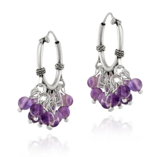 Sterling Silver Beaded Chandelier Genuine Amethyst Earrings - Grocery