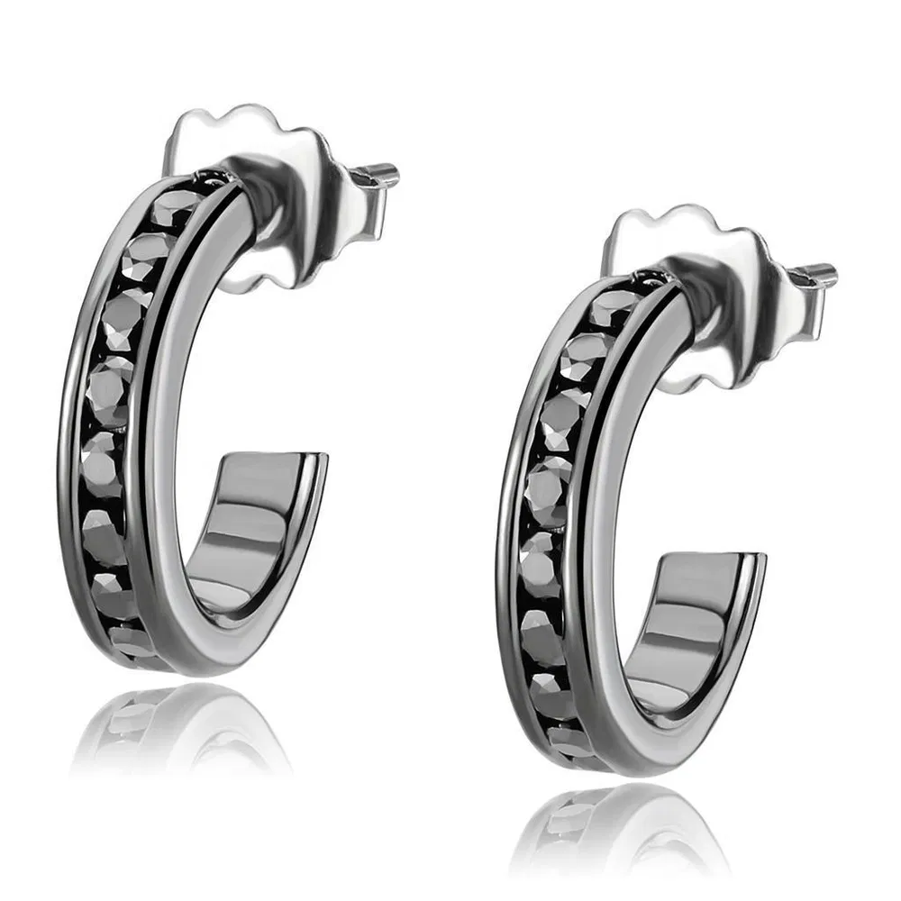 3W1141 - IP Light Black (IP Gun) Brass Earrings with Top Grade Crystal in Light Gray - Grocery