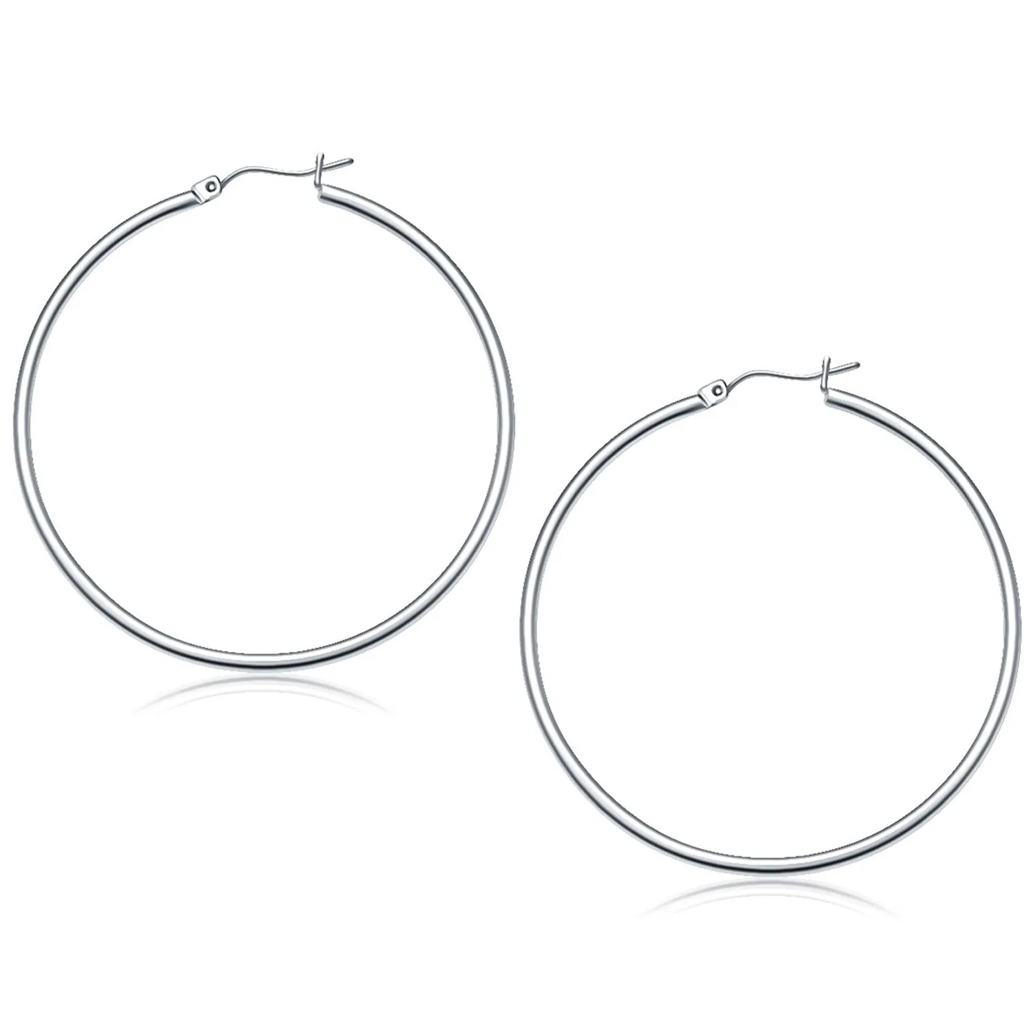 10k White Gold Polished Hoop Earrings (2x50mm) - Grocery