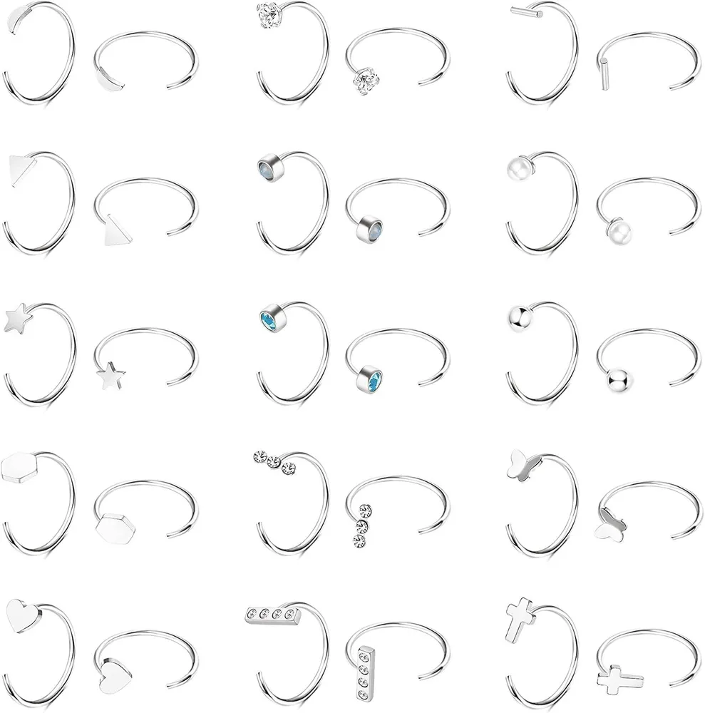 15 Pairs Small Half Hoops Earrings Stainless Huggie Hoops for Women Cartilage Hug Earrings Set - Grocery