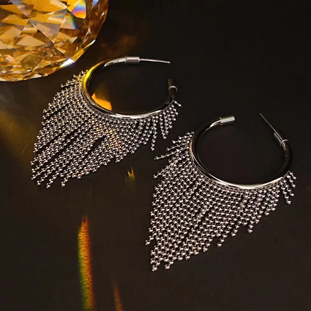 Women's Metal Bead Tassel Earrings - Grocery