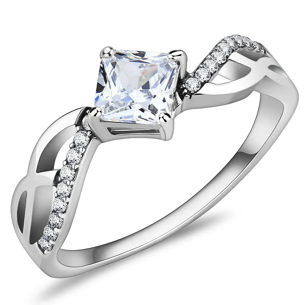 DA101 - High polished (no plating) Stainless Steel Ring with AAA Grade CZ in Clear - Grocery