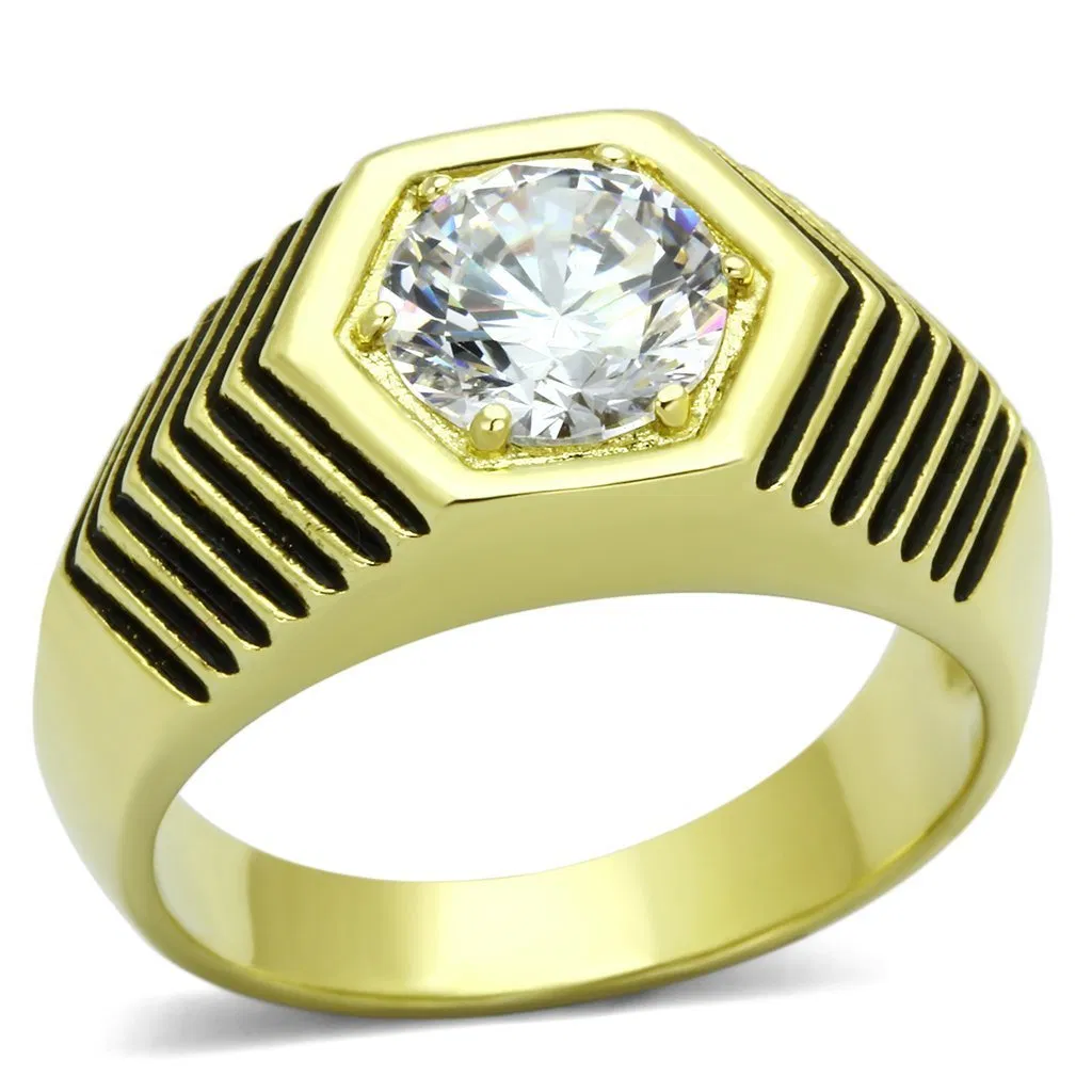 TK1076 - IP Gold(Ion Plating) Stainless Steel Ring with AAA Grade CZ in Clear - Grocery