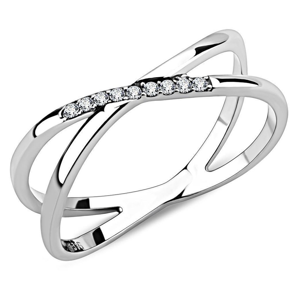DA158 - High polished (no plating) Stainless Steel Ring with AAA Grade CZ in Clear - Grocery