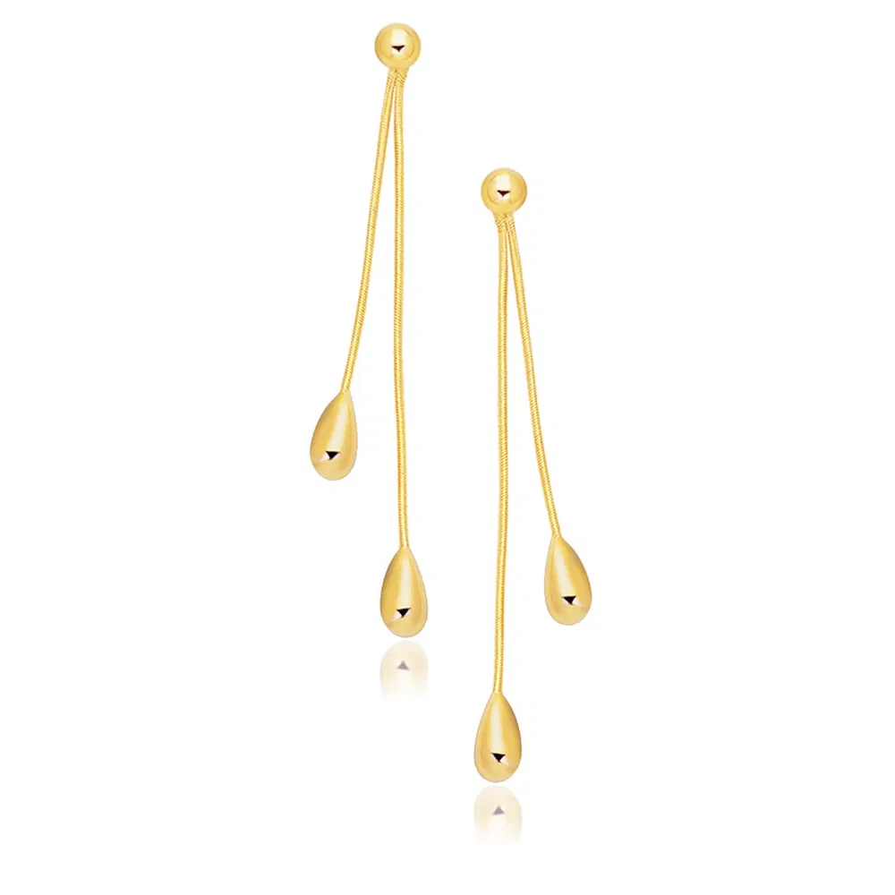 14k Yellow Gold Double Drop Long Earrings - Grocery