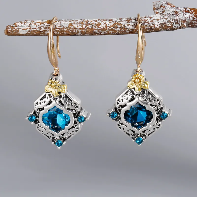Blue Crystal Zircon Drop Earrings Personality Zinc Alloy Hook Earrings For Women Wedding Anniversary Gift - Grocery