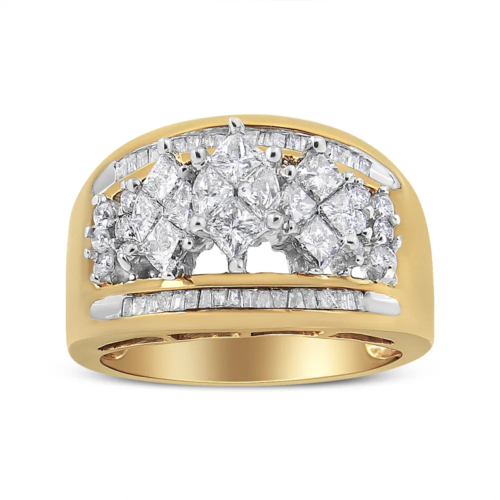 10K Yellow and White Gold 1 1/2 Cttw Pear Shaped 3 Stone Style Diamond Ring Band (H-I Color, SI1-SI2 Clarity) - Grocery