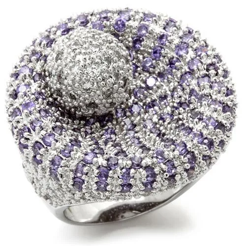 0W018 - Rhodium Brass Ring with AAA Grade CZ in Tanzanite - Grocery