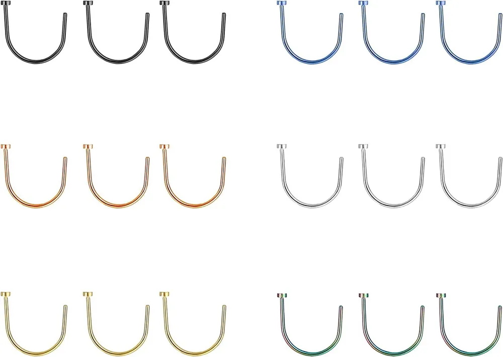 18pcs Stainless 20G Half Huggie Hoop Cuff Stud Earrings CZ Small Hoops Cartilage Fashion Hypoallergenic Piercing Studs for Women Sensitive Ears - Grocery