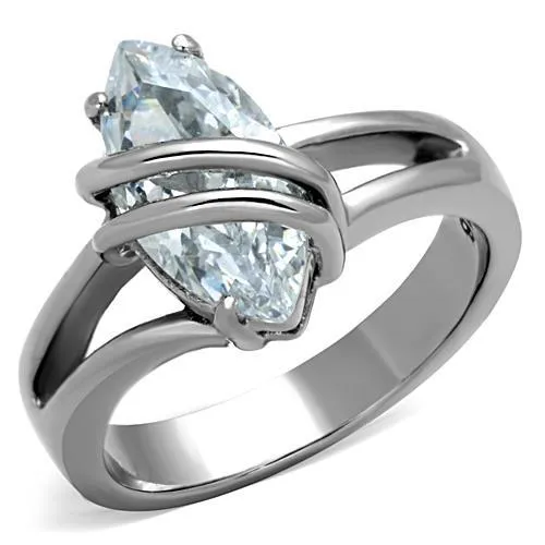 TK1531 - High polished (no plating) Stainless Steel Ring with AAA Grade CZ in Clear - Grocery