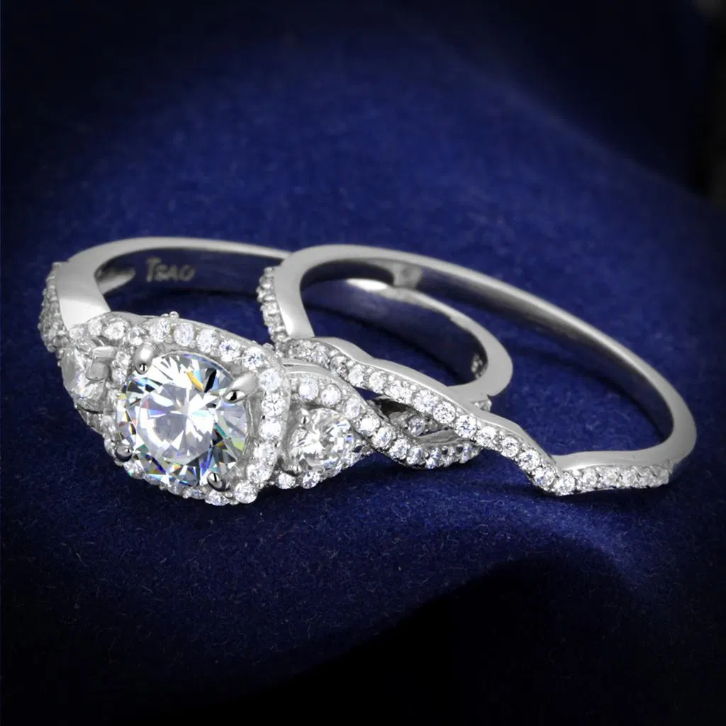 TS352 - Rhodium 925 Sterling Silver Ring with AAA Grade CZ in Clear - Grocery