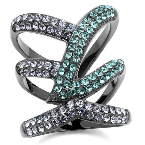 TK2766 - IP Light Black (IP Gun) Stainless Steel Ring with Top Grade Crystal in Multi Color - Grocery