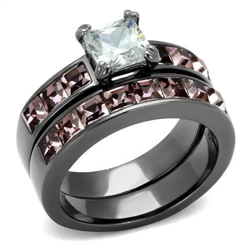 TK61206LJ - IP Light Black (IP Gun) Stainless Steel Ring with AAA Grade CZ in Clear - Grocery