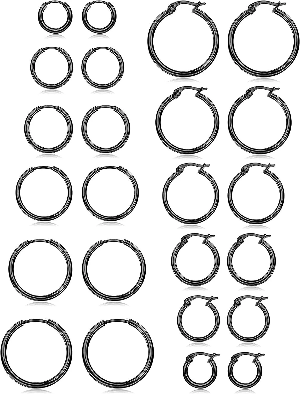 12 Pairs Stainless Small Round Hoop Earrings for Women Twisted Hoop Earrings Set; 10MM-20MM - Grocery