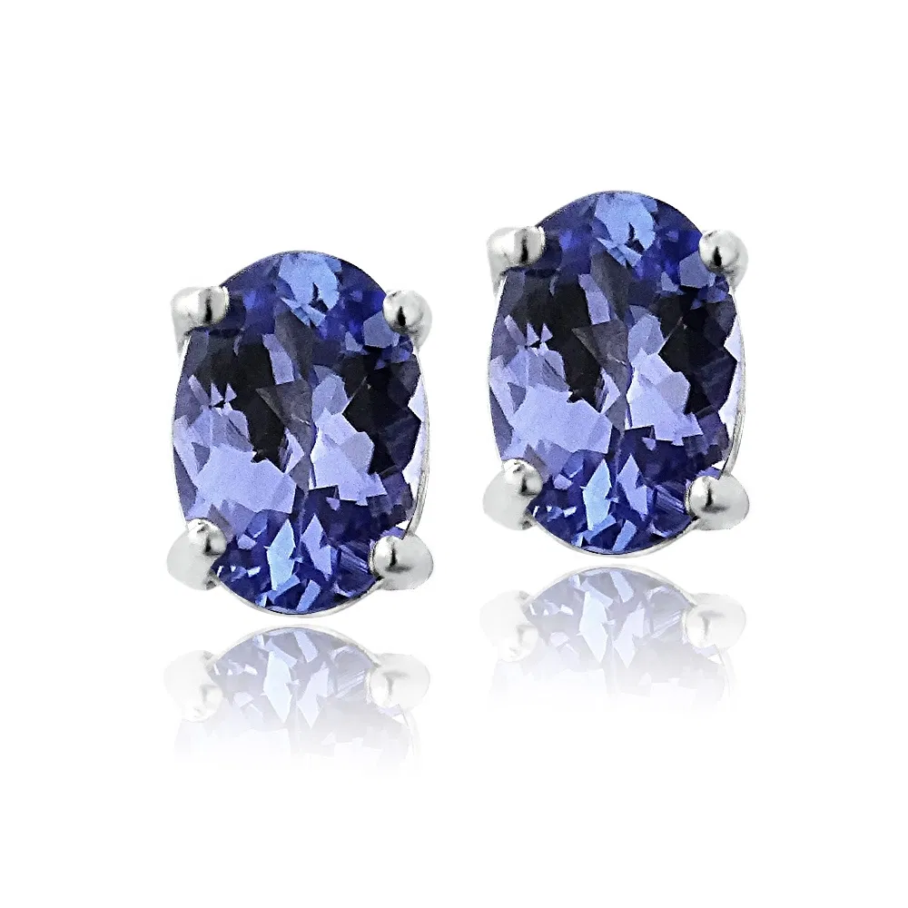 Sterling Silver 1ct Tanzanite 6x4 Oval Stud Earrings - Grocery