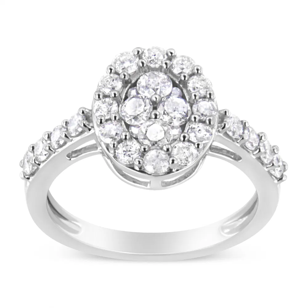 .925 Sterling Silver 1.0 Cttw Brilliant-Cut Diamond Halo-Style Cluster Oval Ring (I-J Color, I3 Clarity) - Grocery