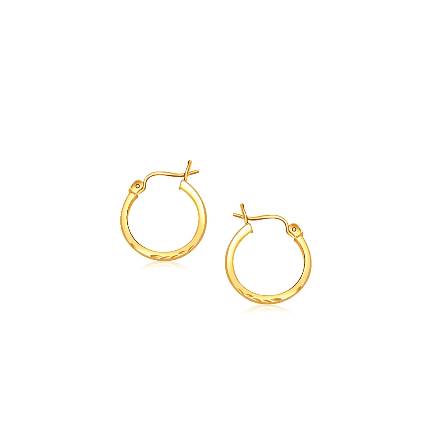 14k Yellow Gold Slender Hoop Earring with Diamond-Cut Finish (2x15mm) - Grocery