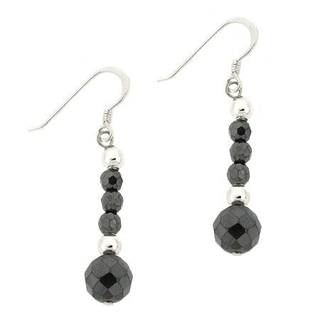 Sterling Silver Faceted Hematite Bead Dangle Earrings - Grocery