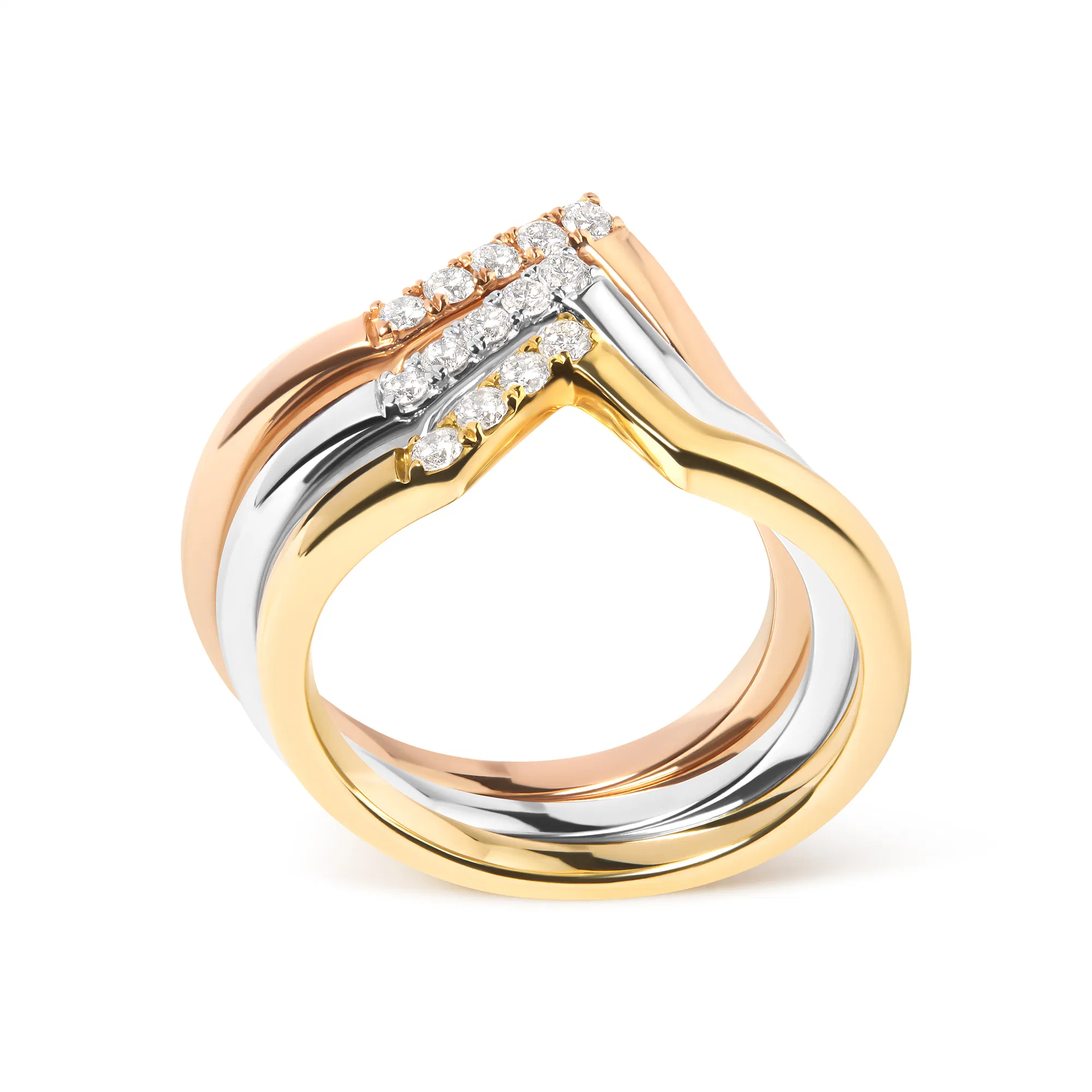 14K Gold 1/4 Cttw Diamond Geometrical Chevron V Stackable Band Ring Set (G-H Color, SI1-SI2 Clarity) - Size 7 - Grocery