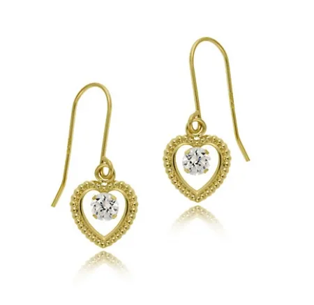 14k Gold CZ Heart Dangle Earrings - Grocery