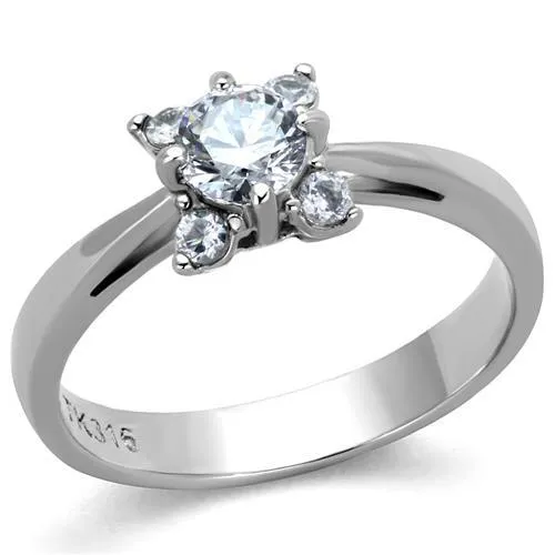 TK2172 - High polished (no plating) Stainless Steel Ring with AAA Grade CZ in Clear - Grocery