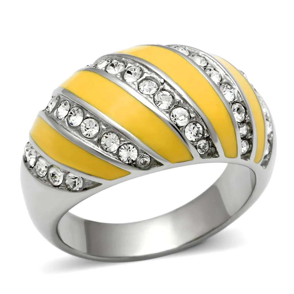 TK506 - High polished (no plating) Stainless Steel Ring with Top Grade Crystal in Clear - Grocery