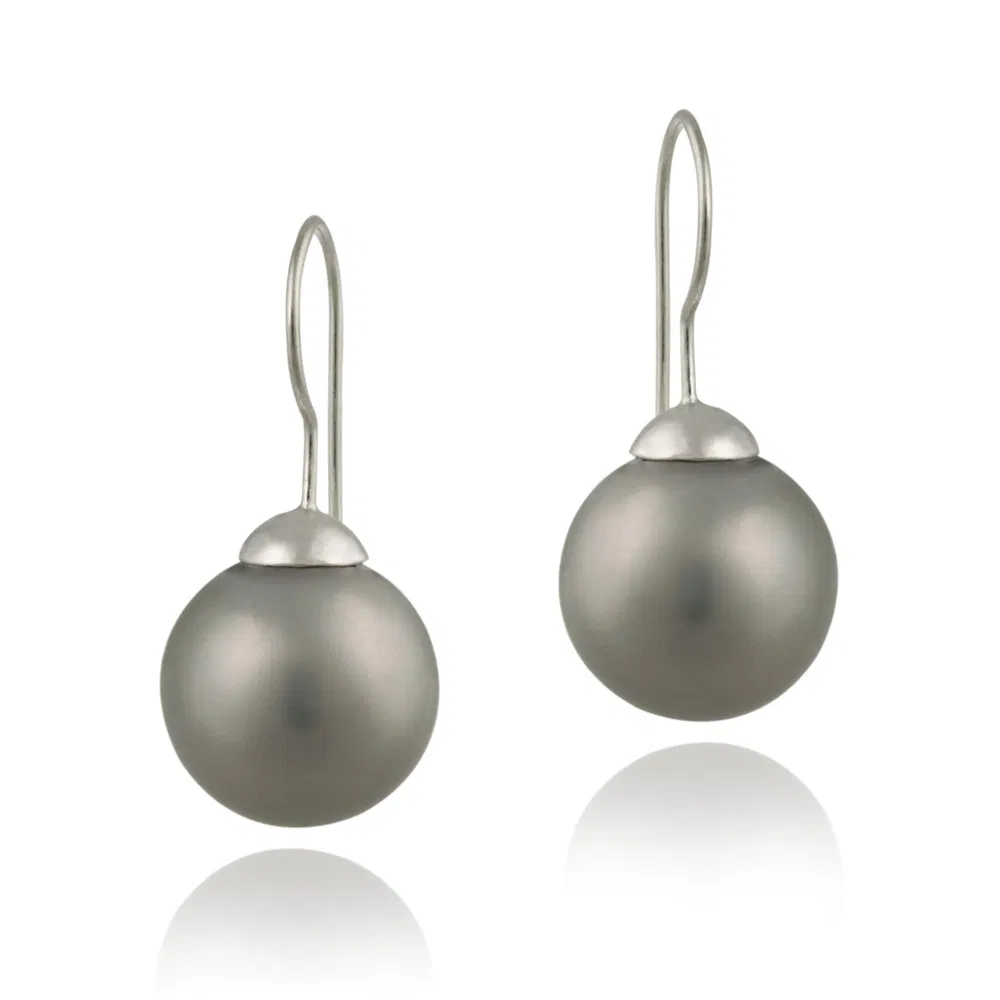 Sterling Silver 16mm Gray Shell Pearl Drop Earrings - Grocery
