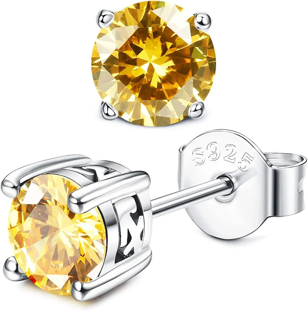 925 Sterling Silver Birthstone Earrings for Women Men Horoscope Hypoallergenic Stud Earrings - Grocery