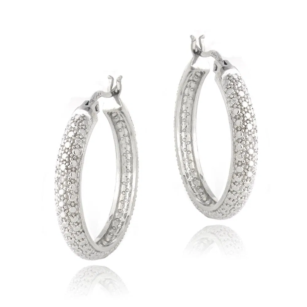 Silver Tone 1/10 Ct Diamond Hoop Earrings - Grocery