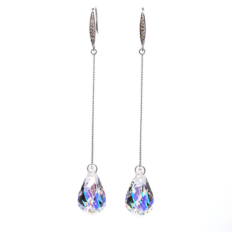 Sterling Silver Crystal Earrings Long Knob Drop - Grocery