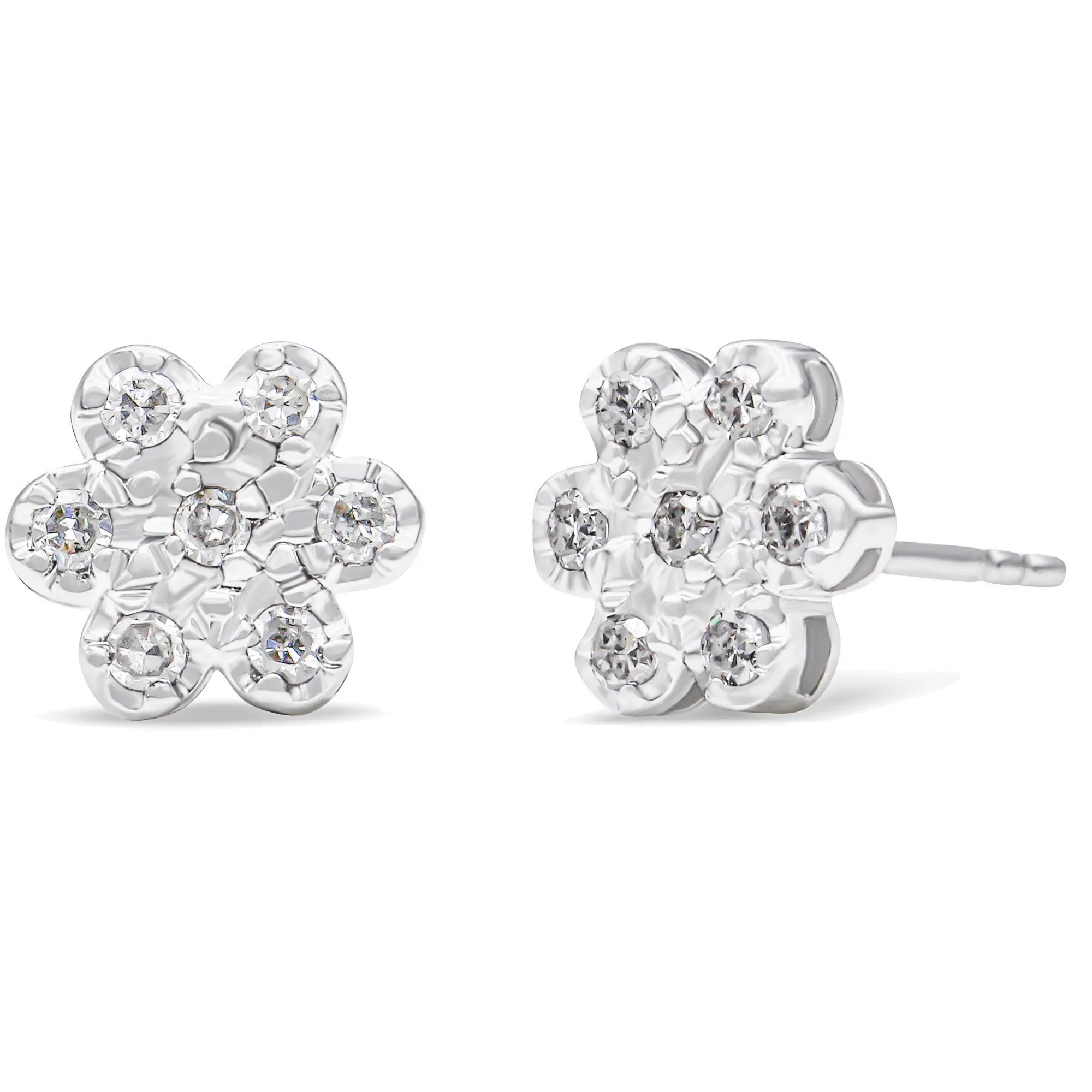 .925 Sterling Silver 1/4 Cttw Diamond Floral Cluster Stud Earring (I-J Color, I2-I3 Clarity) - Grocery