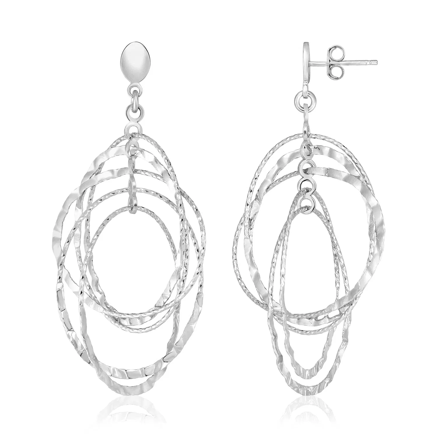 Sterling Silver Textured Oval Dangle Earrings - Grocery