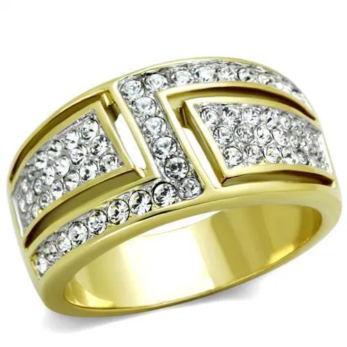 TK1845 - Two-Tone IP Gold (Ion Plating) Stainless Steel Ring with Top Grade Crystal in Clear - Grocery